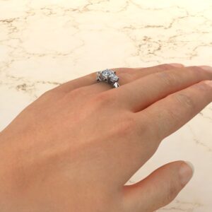 Three Stone Cushion Cut Moissanite Engagement Ring