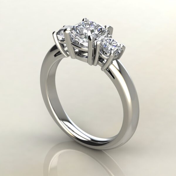CS040 White Gold Three Stone Cushion Cut Engagement Ring