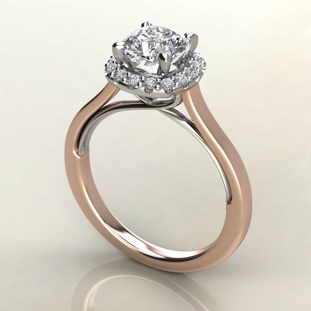 Two-Tone Halo Cushion Cut Swarovski Engagement Ring - Yalish Diamonds