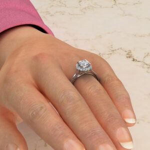 Two-Tone Halo Cushion Cut Moissanite Engagement Ring