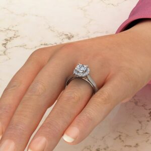 Two-Tone Halo Cushion Cut Moissanite Engagement Ring