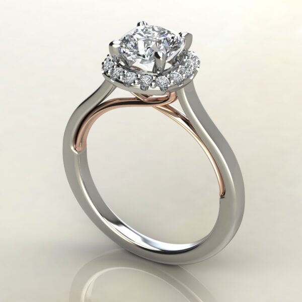 CS041 White & Rose Gold Two-Tone Halo Cushion Cut Engagement Ring