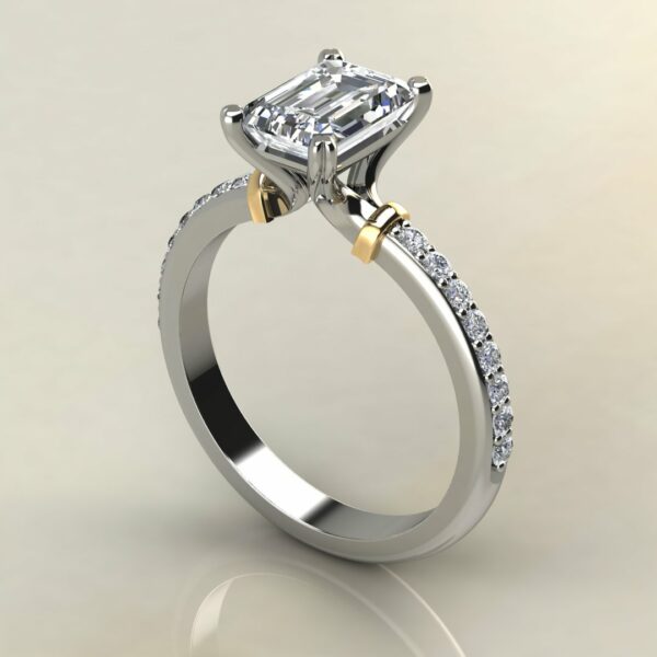 E101 White gold Emerald Cut Two Tone Engagement Ring