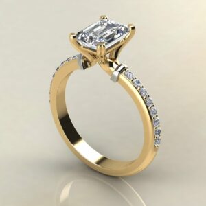 E101 Yellow gold Emerald Cut Two Tone Engagement Ring