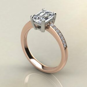 E102 Rose Gold Emerald Cut Shared Prong Engagement Ring