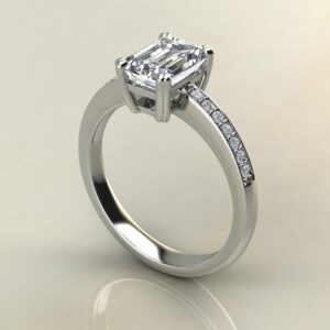 E102 White Gold Emerald Cut Shared Prong Engagement Ring