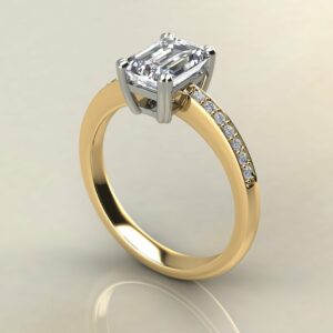 E102 Yellow Gold Emerald Cut Shared Prong Engagement Ring