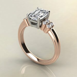 E104 Rose Gold Emerald Cut Flower Band Engagement Ring