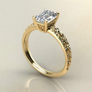 E105 Yellow Gold Emerald Cut Vintage Engraved Engagement Ring