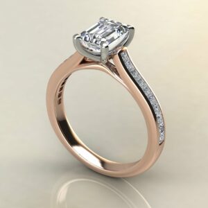 E106 Rose Gold Emerald Cut Princess Channel Set Engagement Ring