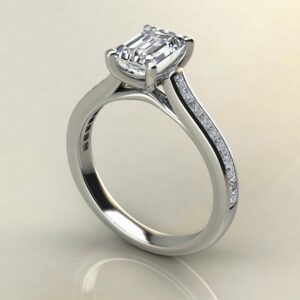 E106 White Gold Emerald Cut Princess Channel Set Engagement Ring