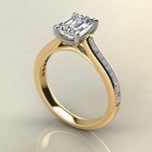 E106 Yellow Gold Emerald Cut Princess Channel Set Engagement Ring