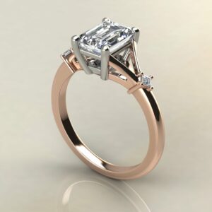 E107 Rose Gold Emerald Cut Split Princess Engagement Ring