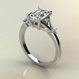 E107 White Gold Emerald Cut Split Princess Engagement Ring