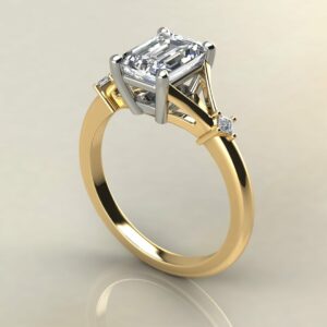 E107 Yellow Gold Emerald Cut Split Princess Engagement Ring