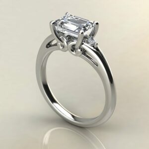 E108 White Gold Horizontal Emerald Cut Engagement Ring