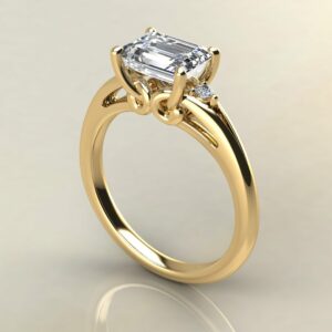 E108 Yellow Gold Horizontal Emerald Cut Engagement Ring