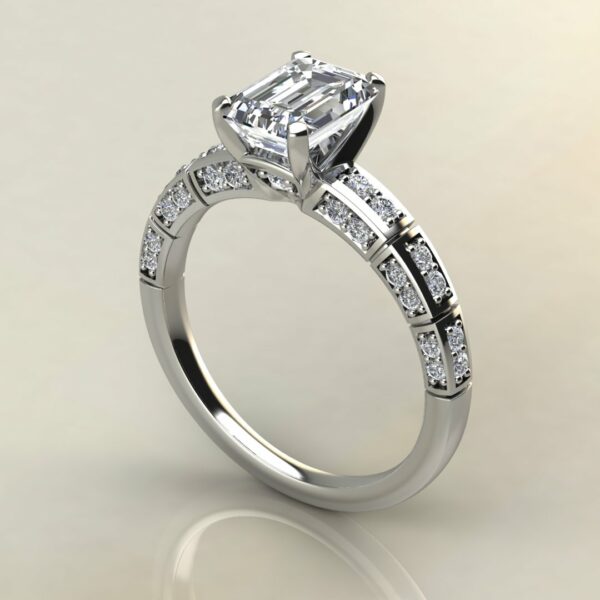 E112 White gold Emerald Cut 3 Sided Engagement Ring