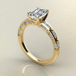 E112 Yellow gold Emerald Cut 3 Sided Engagement Ring