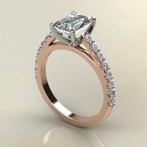 E113 Rose gold Emerald Cut Cathedral Shared Prong Engagement Ring