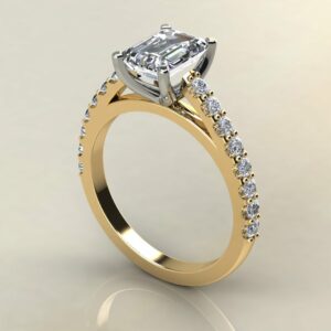 E113 Yellow gold Emerald Cut Cathedral Shared Prong Engagement Ring