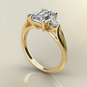 E120 Yellow gold Emerald Cut 3 Stone Engagement Ring