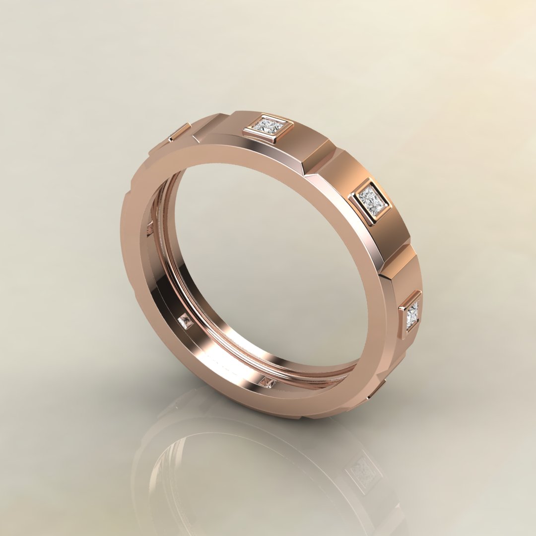MP009 Rose Gold 0.27Ct Princess Cut Men Wedding Band Ring 