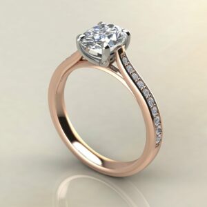 OV070 Rose Gold Tapered Oval Cut Cathedral Engagement Ring