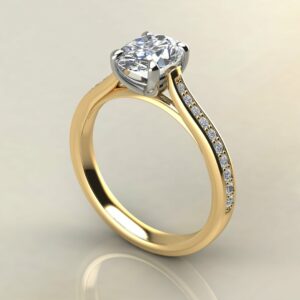 OV070 Yellow Gold Tapered Oval Cut Cathedral Engagement Ring