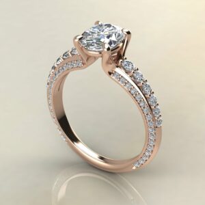 OV082 Rose Gold Oval Cut 3 Side Graduated Engagement Ring