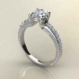 OV082 White Gold Oval Cut 3 Side Graduated Engagement Ring