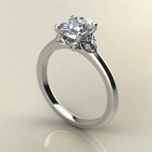 OV084 White Gold Oval Cut Leaves Engagement Ring