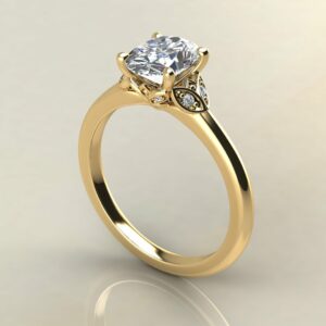 OV084 Yellow Gold Oval Cut Leaves Engagement Ring