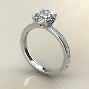 OV085 White Gold Oval Cut Princess Channel Set Engagement Ring