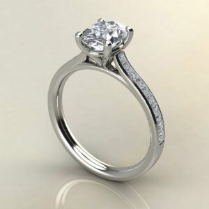 OV087 White Gold Oval Cut Princess Channel Set Cathedral Engagement Ring