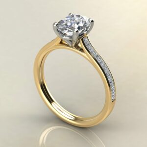 OV087 Yellow Gold Oval Cut Princess Channel Set Cathedral Engagement Ring