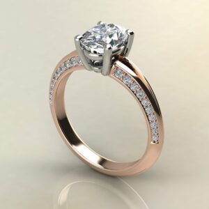OV090 Rose Gold Oval Cut Sided Stones Engagement Ring