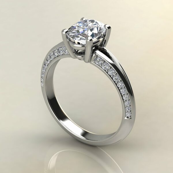 OV090 White Gold Oval Cut Sided Stones Engagement Ring