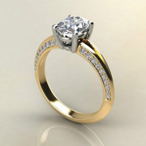 OV090 Yellow Gold Oval Cut Sided Stones Engagement Ring