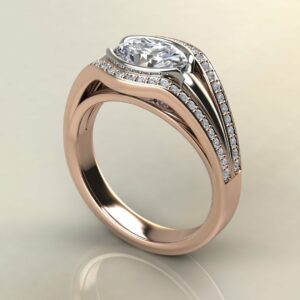 OV091 Rose Gold Two-Tone Half Bezel Oval Cut Engagement Ring