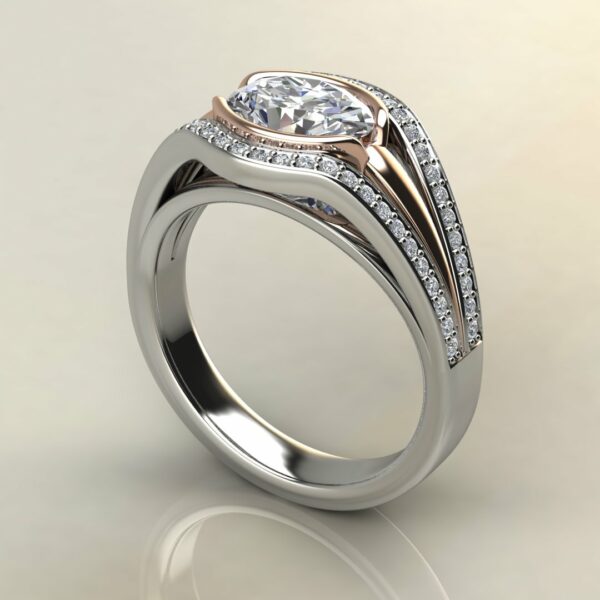 OV091 White Gold Two-Tone Half Bezel Oval Cut Engagement Ring