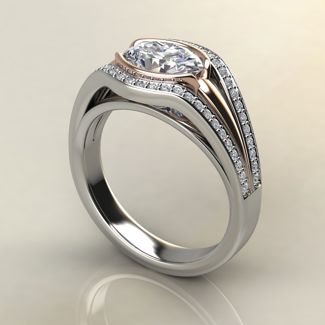 Bezel engagement ring hot sale with wedding band