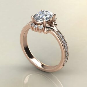 OV098 Rose Gold Oval Cut Milgrain Engagement Ring