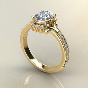 OV098 Yellow Gold Oval Cut Milgrain Engagement Ring