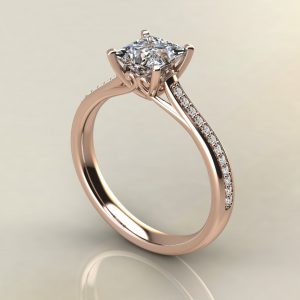 P002 Rose Gold Princess Cut Curly Prong Engagement Ring