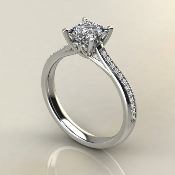 P002 White Gold Princess Cut Curly Prong Engagement Ring