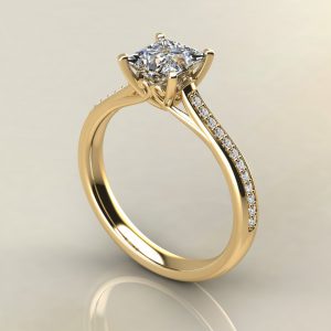 P002 Yellow Gold Princess Cut Curly Prong Engagement Ring