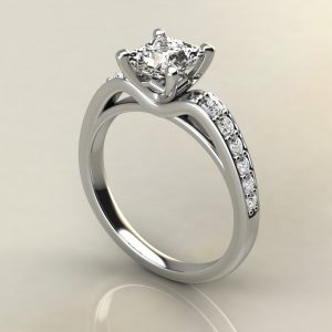 P004 White Gold Tall Curve Princess Cut Engagement Ring