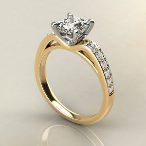 P004 Yellow Gold Tall Curve Princess Cut Engagement Ring