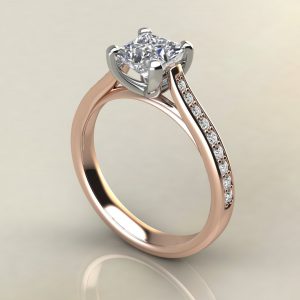 P006 Rose Gold Tall Cathedral Princess Cut Engagement Ring